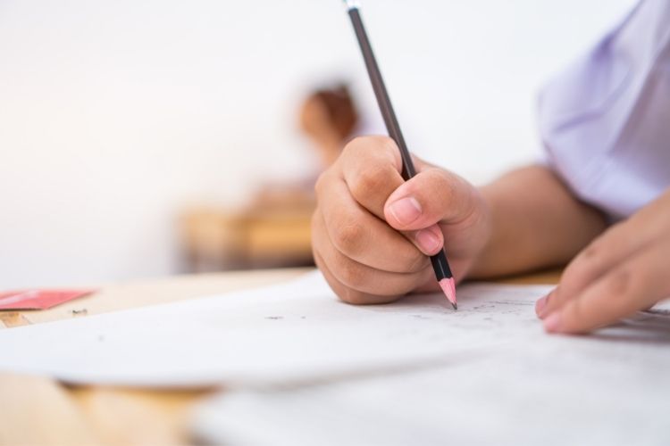 Kitaplarina endiseyle bakan ogrenci